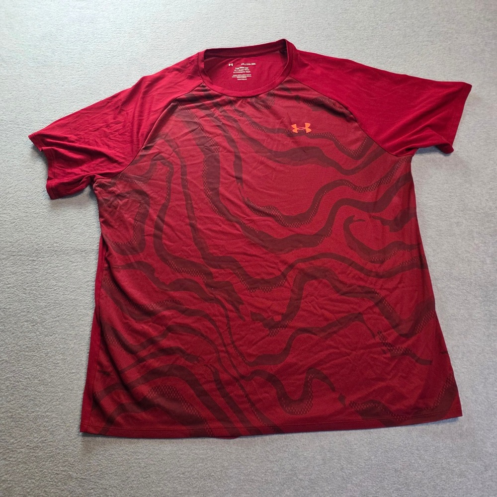 Under Armour T-Shirt Mens XXL Red HeatGear Tech Tee Loose Fit Performance Gym